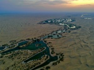 Dubai desert route scenic drive through Al Qudra desert landscape